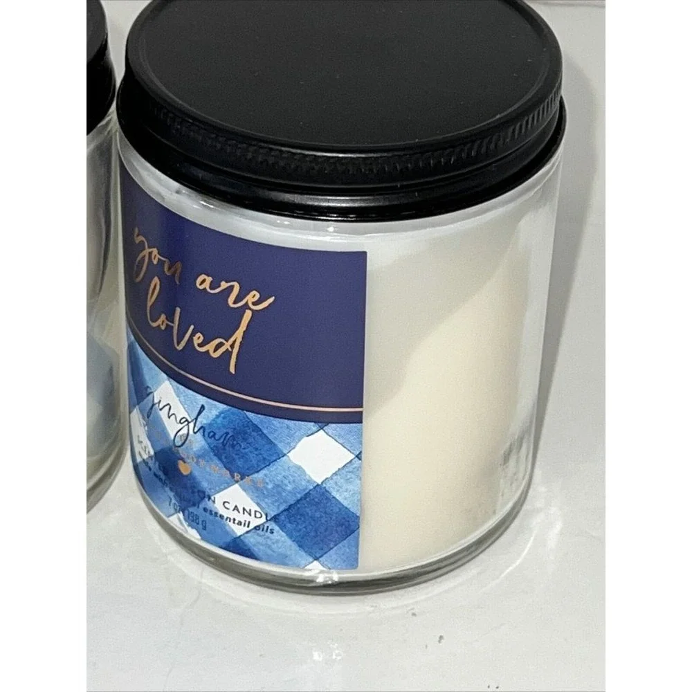 Bath & Body Works Gingham 7oz Scented Mason Jar Candle Set You Are Loved 2-Pack